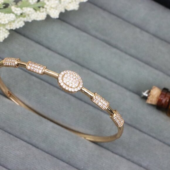 Rose Gold Bangle with Oval CZ Center and Textured Segments, XPBL0597 - Picture 2 of 12